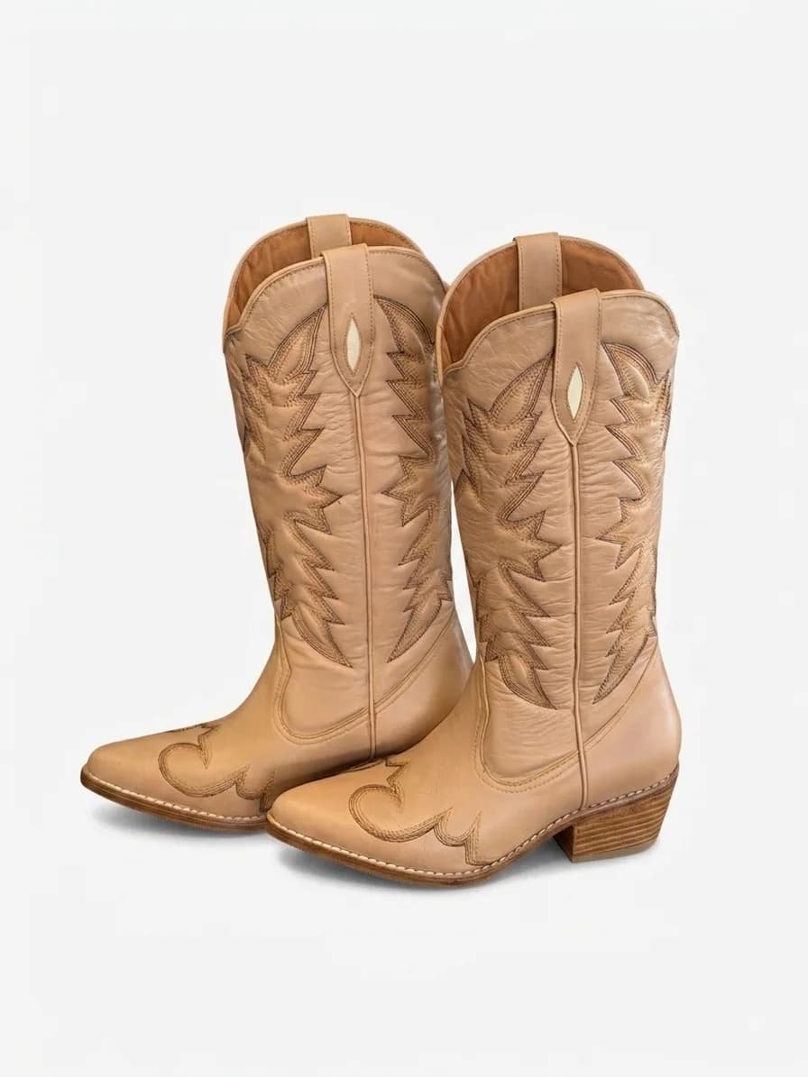 Camel Tan Western Leather Cowboy Boots view 2