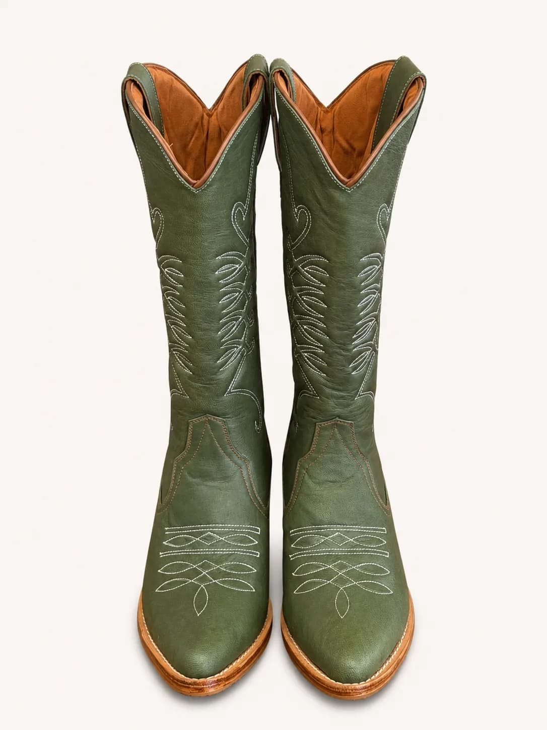 Olive Green Western Leather Cowboy Boots view 2