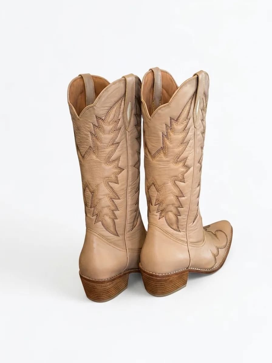 Camel Tan Western Leather Cowboy Boots view 4