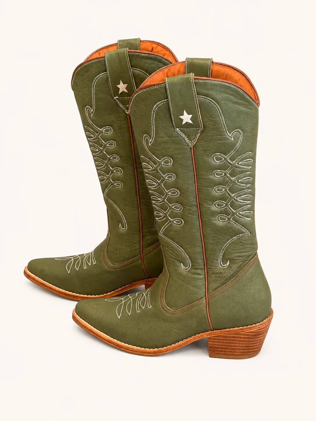 Olive Green Western Leather Cowboy Boots view 3