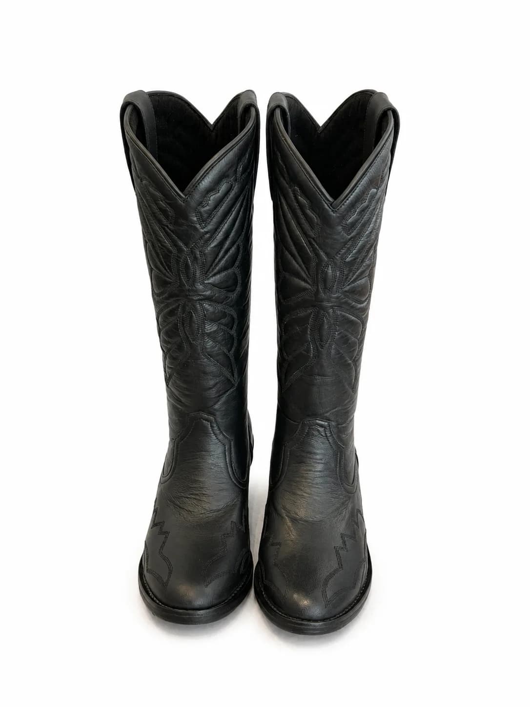 Black Western Leather Cowboy Boots view 2
