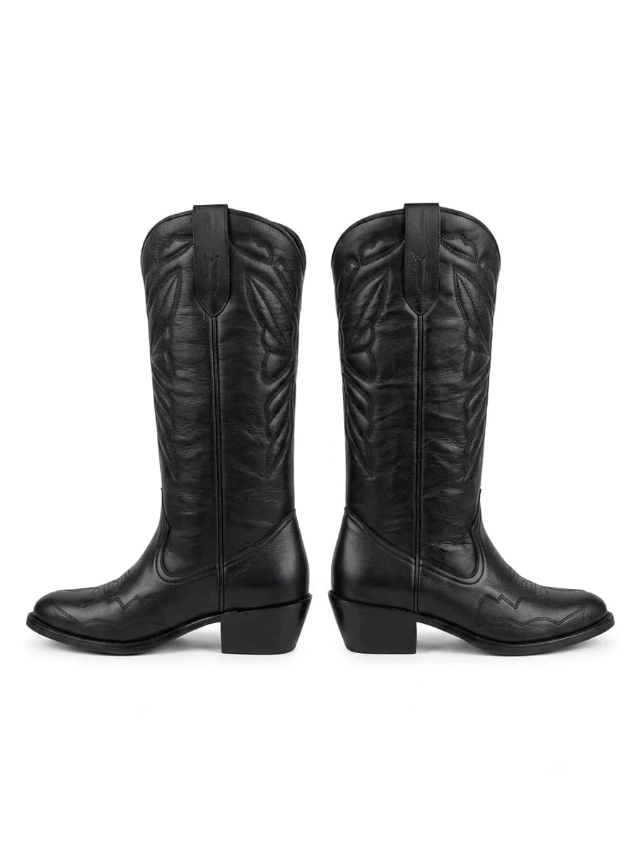 Black Western Leather Cowboy Boots view 3