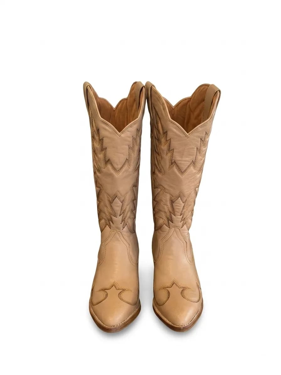 Camel Tan Western Leather Cowboy Boots view 3