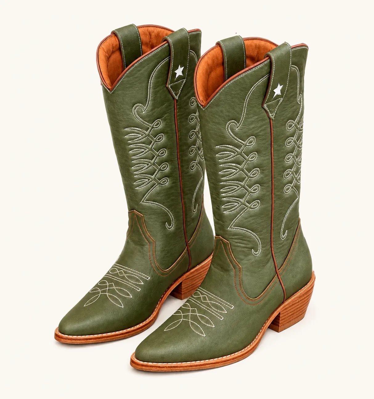 Olive Green Western Leather Cowboy Boots