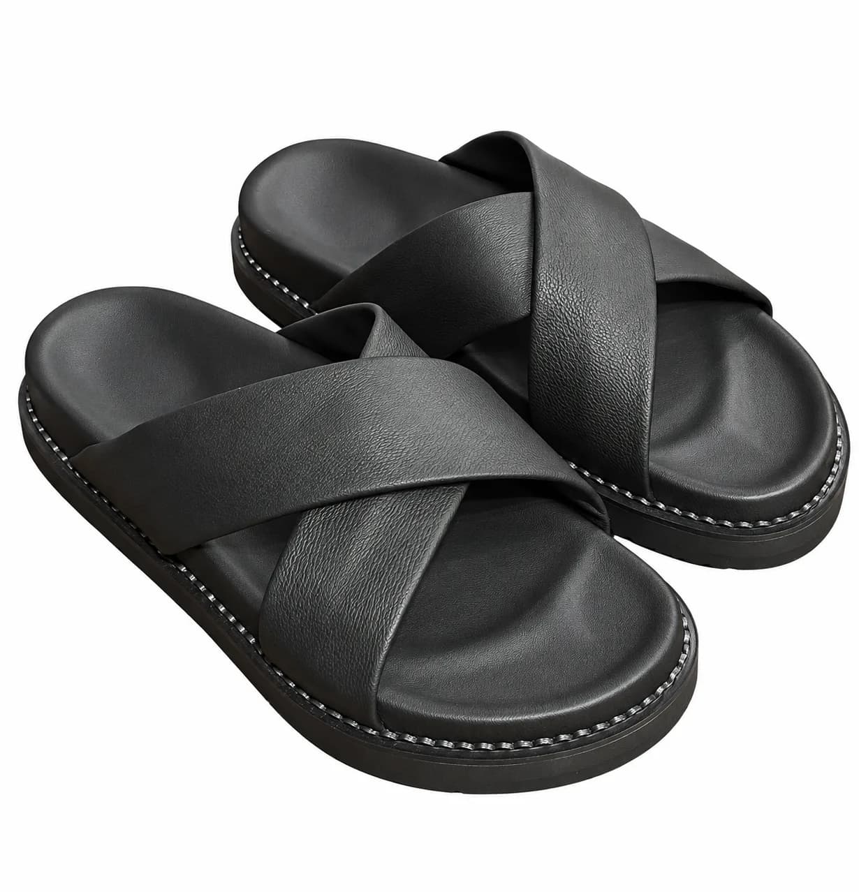 Praba Premium Criss-Cross Leather Slides